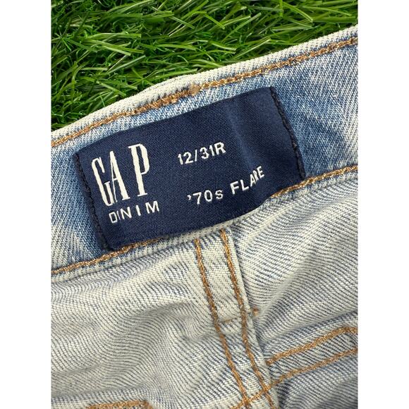 GAP Womens 70’s Flare Jeans Light Wash Ripped Knee Sz 12 31R Regular Denim Pants - Picture 3 of 12